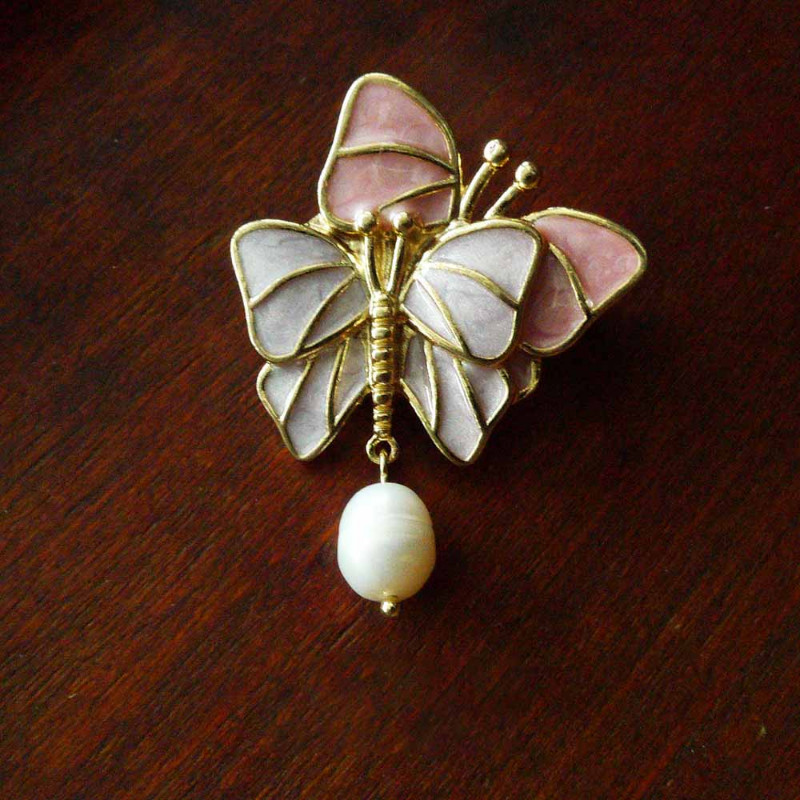Vintage Enamel Flower Brooch Earring Pearl Women Clothing Party Accessories Gift