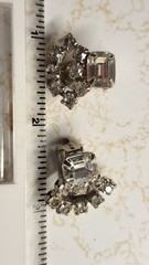 Vintage Clip-on Patent Pending Deco Style Rhinestone Earrings