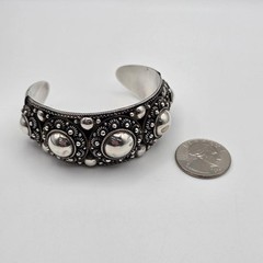 Vintage SIAM 925 Sterling Silver Granulated Dome Wide Bold Cuff Bracelet *READ*