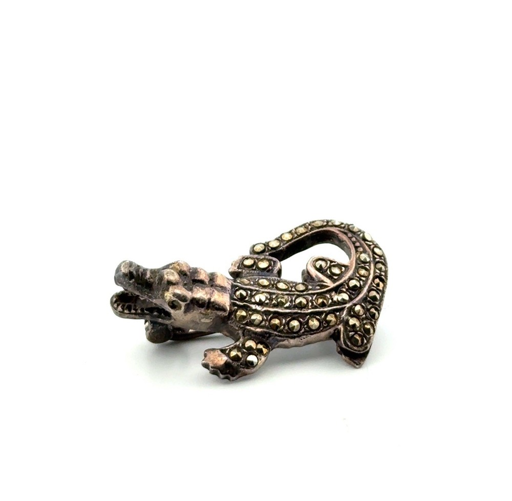 Vintage 925 Sterling Silver Marcasite Alligator Brooch/Pin 6.9g