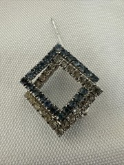 Vintage Blue Smoky Gray Rhinestone Brooch Open Square Silver Tone Pin