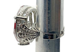 Lab Created 27mm plastic ruby adjust TOY ring 7.5 size 9 Silver plated Metal VTG