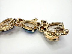 SCHIAPARELLI Parure Iridescent Peacock Blue Molded Cabochons or Lava Stones