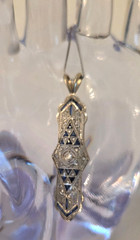Estate Platinum, 18K YG, 14K White Gold Diamond & Synthetice Sapphire Necklace