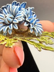 Vintage Corocraft enamel flower Brooch Pin with leaves blue green signed 50s-60s