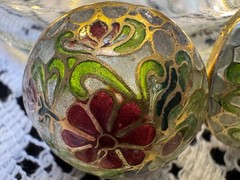 Plique-à-jour / Cloisonné style VINTAGE Enamel DOME Button PIERCED EARRINGS