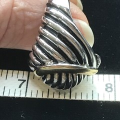 Vintage Two-tone SIlver / Gold Big Heart Ribbed Black Enamel Ring Varied sizes