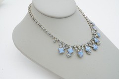 Vintage Necklace Silver Tone Blue Rhinestone 14.5″