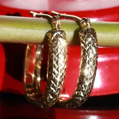 14k yellow gold earrings 0.68″ diamond cut hoop vintage handmade 1.15gr N2906