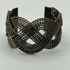Vintage Brass Braided Mesh Wide Cuff Bracelet Boho Statement Open Bangle