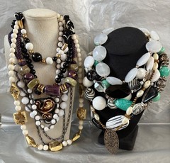Lot of 10 Vintage Chunky Beaded Statement Necklaces Boho Chic Acrylic Resin Wood