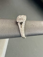 14k White Gold 0.80CT Princess Cut Halo Diamond Ring(A35)