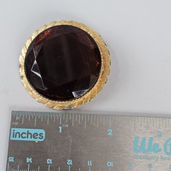 Vintage MCM Gold Tone Brooch Root Beer Glass Faceted Rhinestone Edwardian Style