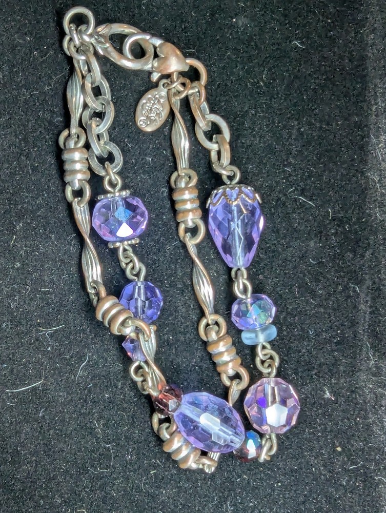 Kirks Folly Love Never Dies Lavender Dream Two Chain Bracelet Copper Color Wear