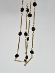 Princess House Gold Tone Black Bezel-Set Crystal Bar Chain Necklace 25″ Vintage