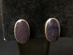 Antique Taxco Sterling Silver Purple Goldstone Gemstone Earrings .5 Inches 10…
