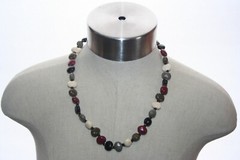 Matinee Length Necklace Polished Multicolored Semi-Precious Stone Copper Spacers