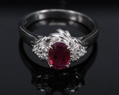 Vintage 0.68ct Intense Red Ruby & 0.08ct Diamond Platinum Handmade Ring Size 5