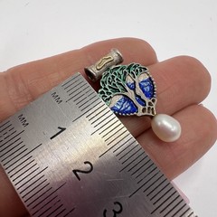 Vintage Sterling Silver 925 Enamel Tree of Life Pendant with Natural Pearl 3g