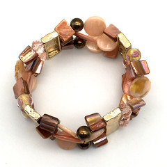 Filigree Glass Bead MOP Bead CopperTone Bead GT Spacer Bar Stretch Bracelet