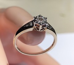 Vintage Prouds 9K Yellow & White Gold Ring w/ 3x Diamonds Size P (17.75 mm) 1.8g