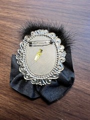 VTG Lady Face Brooch Pin Black Fur Feather Hat Faux Pearls Art Deco Statement