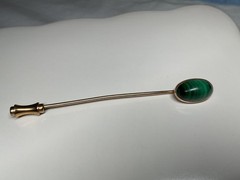 Vintage carved Malachite 10kt Hat stick pin beautiful green color