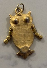 Vintage Textured Gold Tone Metal Articulate Rhinestone Owl Bird Pendant