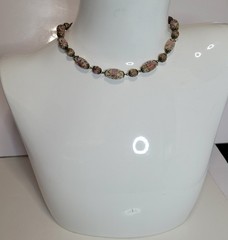 Venetian Murano Wedding Cake Glass Bead Necklace oval + round 16.5 inch vintage