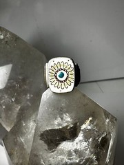Ceramic Flower ring vintage band size 5.50 sterling silver women