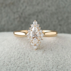 1.00TCW Marquise & Round Cut White Moissanite With 10K Yellow Gold FN Women Ring
