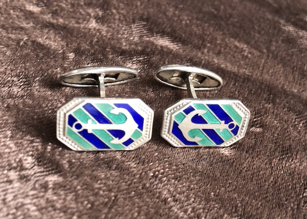 Antique silver 875 enamel cufflinks made in the USSR “Sea” Anchor