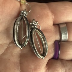 Vintage Sterling Silver Openwork Cage Lantern Dangle Earrings Rhinestone Accent