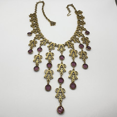 Vintage Etruscan Revival Necklace Purple Crystal Chandelier Victorian Gothic 17″