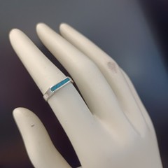 Vintage Silver Turquoise Inlay Ring Modernist Thin Band Signet Mexico Mosaic 925