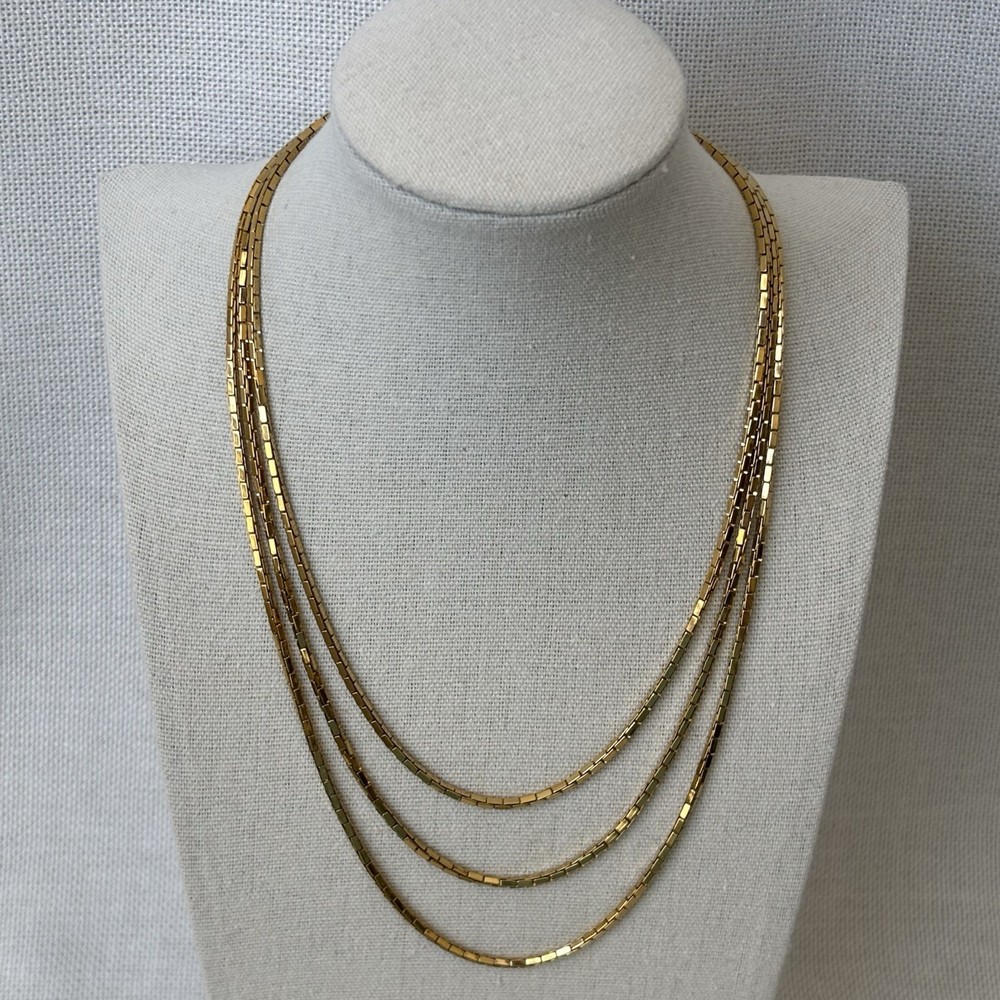 Vintage Monet Gold Tone 3-Strand Necklace Adjustable Length 16-18”