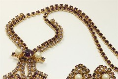 Vintage Designer SIGNED Purple Crystal Rhinestone Necklace & Earrings Set