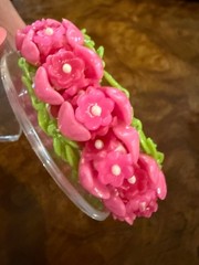 Vintage Hot Pink flower bracelet stretch Fairycore Hong Kong plastic size M