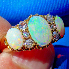 Original EARTH MINED OPAL DIAMOND ART Deco Engagement Ring Antique 18K GOLD BAND