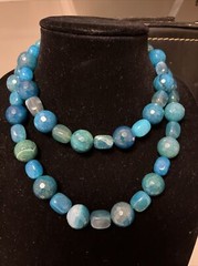 NATURAL BLUE ROUND FACETED MINERAL STONE BEADS NECKLACE AGATE BEADED HSN 314g