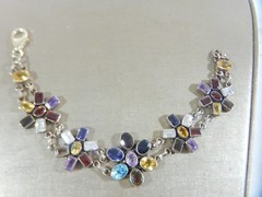 VTG GORGEOUS 925 STERLING SILVER GARNET AMETHYST CITRINE TOPAZ 8″ BRACELET