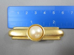 Vtg MONET Brushed Matte Gold tone Metal Faux Pearl Art Deco Style Brooch Pin 843