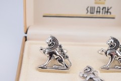 Vintage Swank Figural Griffin Cufflinks Rhinestones Silver Tie Tack Box