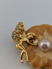 Kirks Folly Pansy Flower Brooch peach & AB crystals fairy angel pin goldtone B6