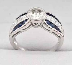 Art Deco Style Lab Created Diamond & Sapphire Engagement Ring 14K White Gold FN