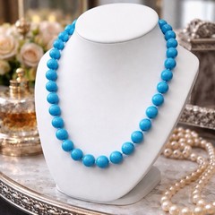 Vintage Marbled Blue Acrylic Bead Necklace – 1950s – 18” – Hand Knotted