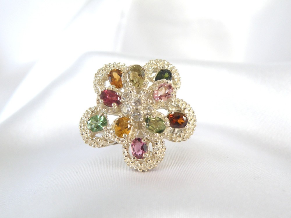 Vintage Sterling Silver 925 3D Pinwheel Irradiated Tourmaline Unique Ring Size 7