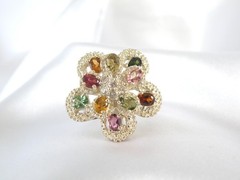 Vintage Sterling Silver 925 3D Pinwheel Irradiated Tourmaline Unique Ring Size 7