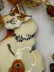 Lunch At The Ritz Cat Rhinestone Enamel Dangle Brooch