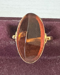Vintage, 875 Silver Stamped, Vermeil, Russian Baltic Amber Ring, Size 7.75.